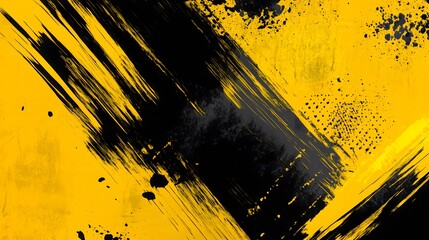 Abstract Yellow And Black Brush Stroke Painting