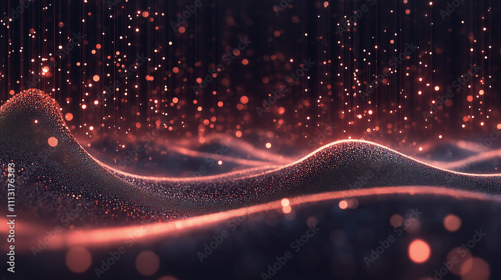 Wall mural cosmic sands: abstract red and dark particles flow like waves creating a mesmerizing cosmic landscap