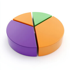 Obraz premium 3D pie chart in orange, purple, green, and blue colors, representing data