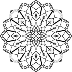 Black white doodle mandala round asian pattern.
