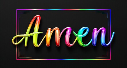 Obraz premium amen colorful calligraphic shining shiny smooth lettering on plain black background