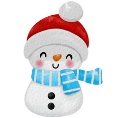 Snowman drawing wearing a red hat and blue scarf. bright smiling face During the Christmas festival