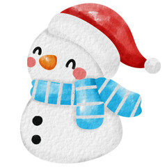 Snowman drawing wearing a red hat and blue scarf. bright smiling face During the Christmas festival