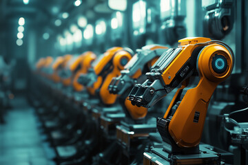 Fototapeta premium Automated High-Tech Production Devices in Modern Factory Workshop