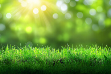 Obraz premium Blurred green nature background with sunlight and bokeh for a spring or summer background, with copy space for text, in high definition.