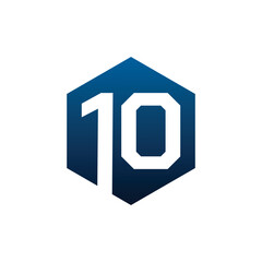 Number ten vector logo symbol in the dark blue hexagonal on white background. Vector template for your design