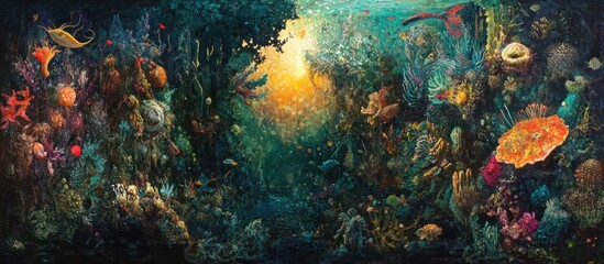 Obraz premium Vibrant underwater scene showcasing diverse marine life and corals.
