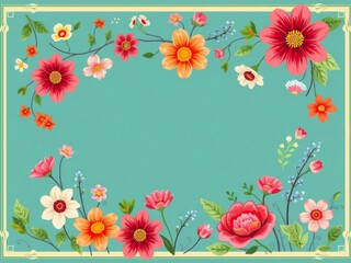 Beautiful seamless floral pattern with a border of springtime flowers framing a stunning background, beautiful, floral, illustration