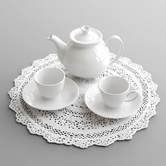 Elegant White Porcelain Tea Set Displayed on Traditional Table