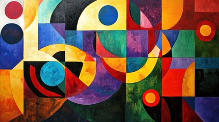 Abstract Geometric Composition in Vibrant Hues: A Symphony of Color and Form