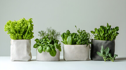 Fototapeta premium Eco-friendly shopping bags made from plant-based materials, filled with fresh greens
