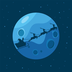 Naklejka premium Silhouette of Santa Claus and his reindeer sleigh against the moon