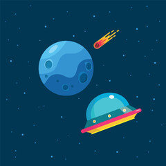UFO spaceship with blue planet