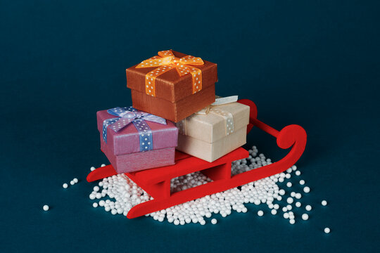 gift boxes on the Santas red sleigh