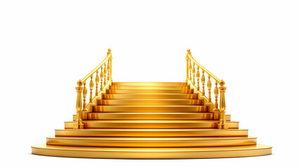 Fototapeta premium A 3D rendering of a grand, circular golden staircase with ornate railings. It symbolizes success, wealth, and upward mobility.