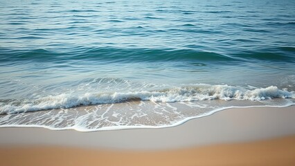 Blue ocean waves gently lapping at the shore in a serene atmosphere, natural beauty., blue ocean, soothing scenery, peaceful ambiance