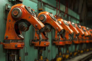 Fototapeta premium Industrial Precision: High-Tech Robotic Arms in Action