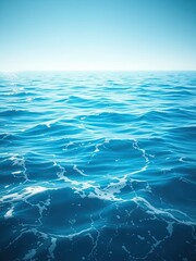 Fototapeta premium Deep blue turquoise ocean water with foam and ripples, blue foam, turquoise ocean water, sea surface waves, turquoise color