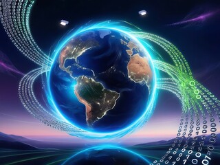 Global Digital Network Data Streams Around Earth