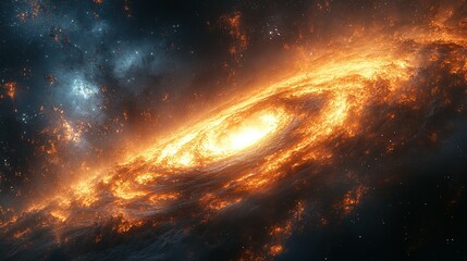 Obraz premium Fiery Cosmic Spiral Galaxy Blazing In Space