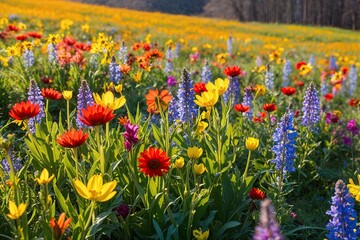 Obraz premium Vibrant Spring Meadow Blooming with Colorful Wildflowers and Sunlight