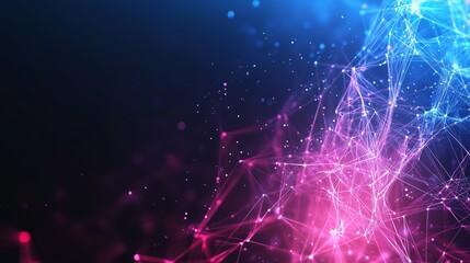 Fototapeta premium Abstract network connections with blue and pink lights illuminating a dark background in a digital space