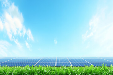 Solar Panels Against Blue Sky and White Clouds Background