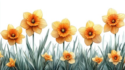 Fototapeta premium Watercolor Painting of Daffodils in a Row