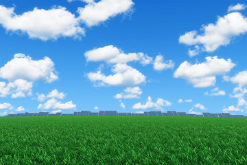 Obraz premium Solar Panels Against Blue Sky and White Clouds Background