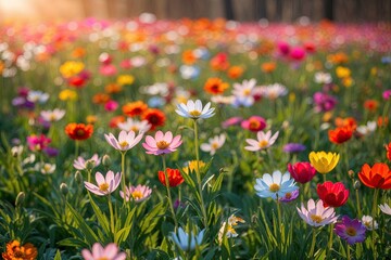 Obraz premium Gorgeous Visual of a Flower-Laden Meadow in Spring Light with a Serenade of Colors