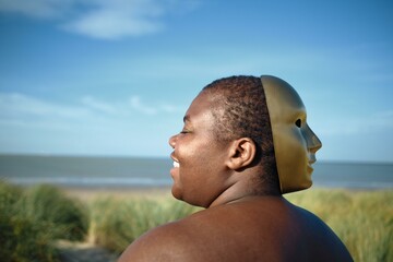 A reflection on identity by the tranquil seaside