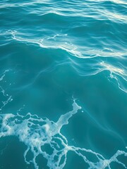 Fototapeta premium Ocean Surface Foam and Waves in Turquoise Blue, ocean texture, turquoise blue, wavy surf, foam, ocean surface