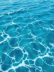Ocean foam and waves in blue turquoise ocean water, seawater texture, foamy ocean, turquoise color