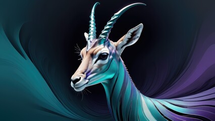 Futuristic antelope with flowing teal and purple accents in a sleek, abstract design.