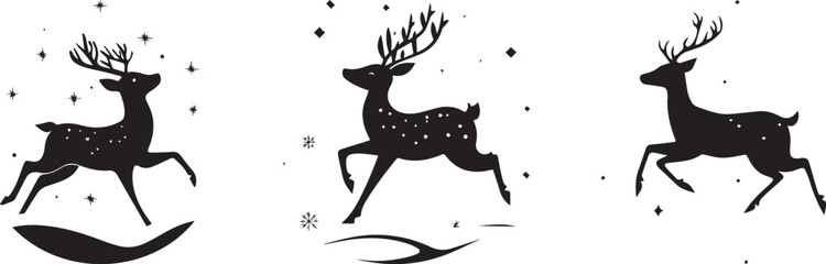 Silhouette of  Christmas deer running up to the sky, vector silhouette