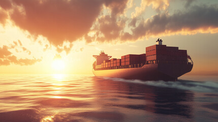 Obraz premium Cargo Ship Carrying Containers Sailing in the Ocean