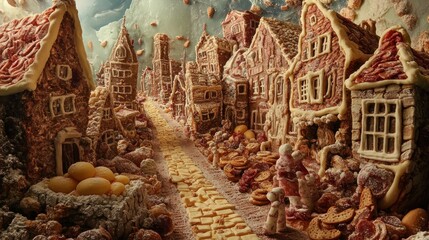 Fototapeta premium Whimsical Edible Village: A Fairytale Bakery Town