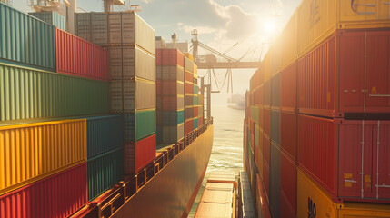 Fototapeta premium Cargo Ship Carrying Containers Sailing in the Ocean
