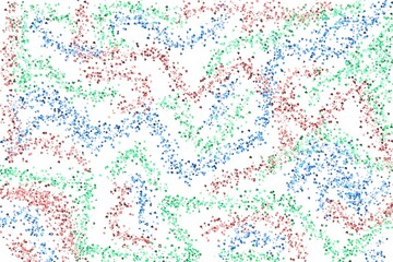 The background is a small spot motif in green, blue and brown