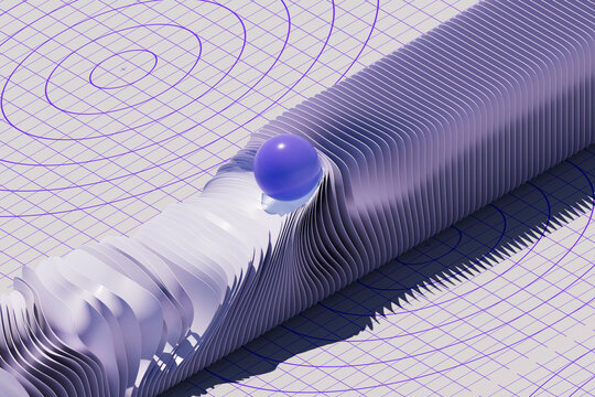 Abstract layered design with a smooth reflective ball on grid ba