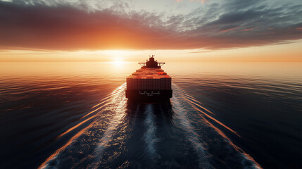 Cargo Ship Carrying Containers Sailing in the Ocean