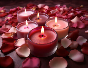 Glowing candles and vibrant roses create a captivating scene