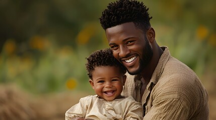 Heartwarming Moments: Father and Child Sharing Joyous Laughter in a Beautiful Outdoor Setting. Health Risks Prevention Concept