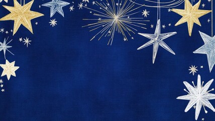 A festive blue background adorned with stars and sparkles, perfect for celebrations.