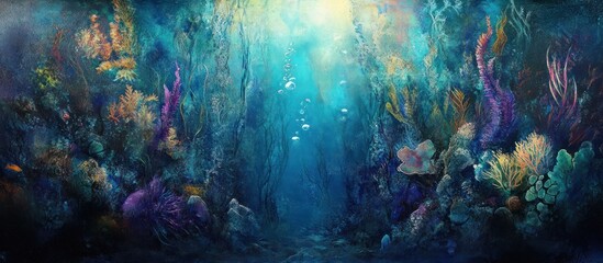 Vibrant underwater scene showcasing coral and marine life.