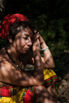 Portrait of relaxed woman outdoors