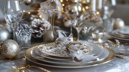 Elegant Christmas Table Setting with Gold Accents