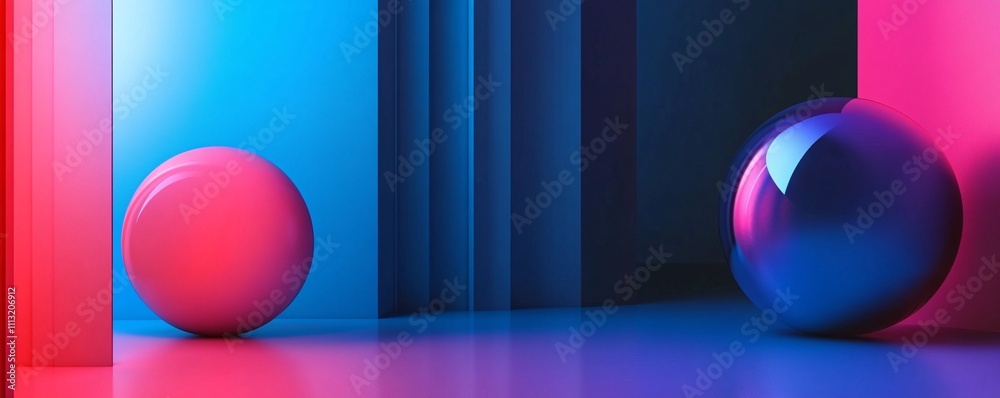 Poster two spheres creating vibrant contrast in modern architectural space