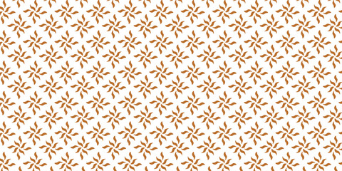 Golden vector seamless pattern with small diamond shapes, floral silhouettes. Simple texture.	