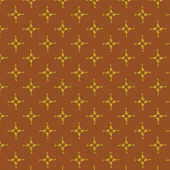 Golden vector seamless pattern with small diamond shapes, floral silhouettes. Simple texture.	